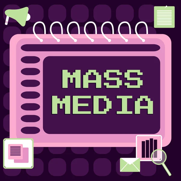 Conceptual Caption Mass Media Business Overview Group Showing Making News — Foto de Stock