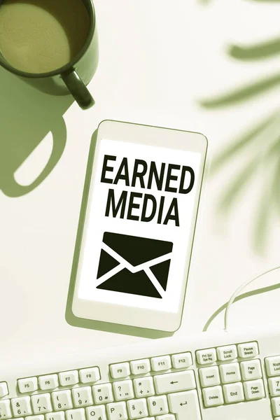 Text Caption Presenting Earned Media Business Concept Publicity Gained Promotional — Fotografia de Stock