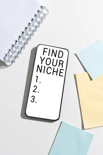 Text Sign Showing Find Your Niche Word Market Study Seeking — Fotografia de Stock