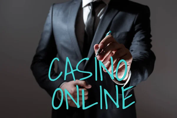 Text Sign Showing Casino Online Concept Meaning Computer Poker Game — Foto de Stock