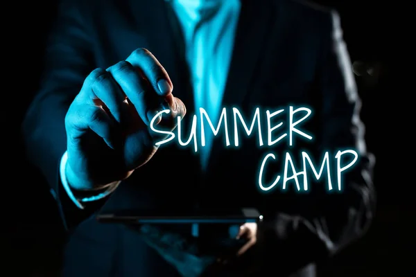 Hand Writing Sign Summer Camp Business Idea Supervised Program Kids — Fotografia de Stock