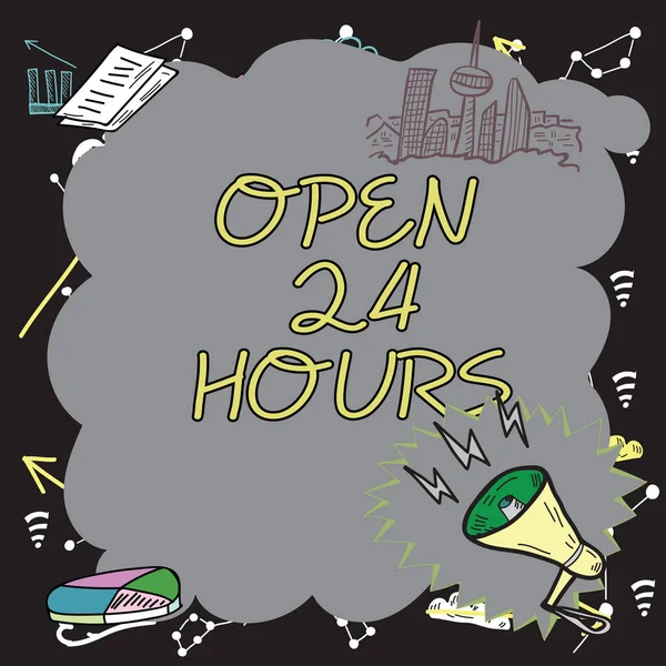 Text Sign Showing Open Hours Business Overview Working All Day — Photo