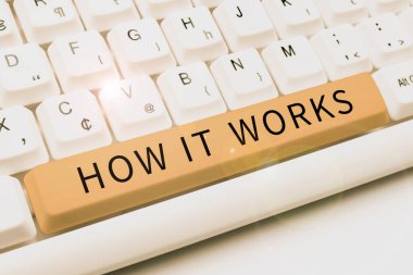 Sign displaying How It Works, Word Written on Used to asked about on What Way or manner By What Means -48546