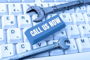 Hand writing sign Call Us Now, Business approach Communicate by telephone to contact help desk support assistance -48709