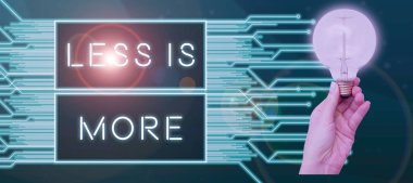 Conceptual display Less Is More, Conceptual photo Minimalist approach to artistic matter is more effective Woman Holding Light Bulb By Graphic Box And Lines Presenting New Ideas.