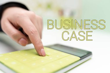 Writing displaying text Business Case, Business approach Proposition Undertaking Verbal Presentation New Task Businesswoman Pointing On Calculator On Desk With Notebook.