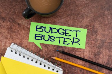 Text caption presenting Budget Buster, Word Written on Carefree Spending Bargains Unnecessary Purchases Overspending Engineer Showing Cellphone With Digital Patterns With Futuristic Designs.