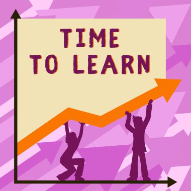 Text caption presenting Time To Learn, Word Written on Obtain new knowledge or skill Educational or career growth Man And Woman Holding Arrow And Presenting Important Messages.