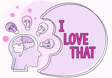 Handwriting text I Love That, Business concept Having affection for something or someone Romantic feelings Man With Puzzled Brain Thinking New Ideas Shown On Presentation Board.