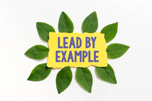 Text caption presenting Lead By Example, Internet Concept Be a mentor leader follow the rules give examples Coach Blank Color Paper Surrounded With Leaves For Invitation Card.