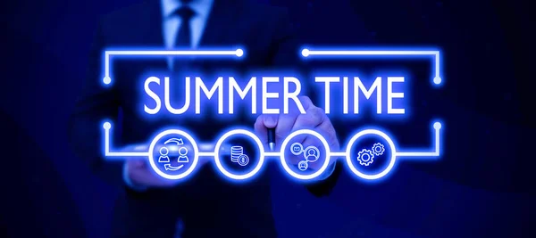 Text Caption Presenting Summer Time Business Overview Longer Daylight Tropical — Stockfoto