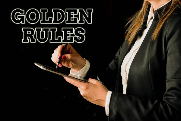 Sign Displaying Golden Rules Business Showcase Basic Principle Should Followed — Stok fotoğraf