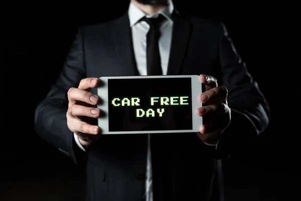 Sign Displaying Car Free Day Internet Concept Environment Protection World — ストック写真