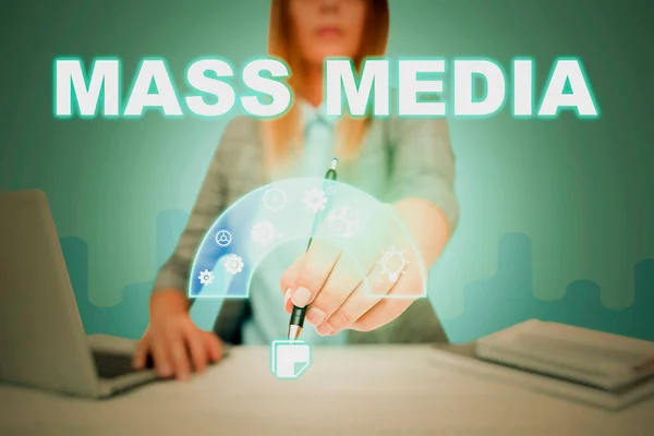 Writing Displaying Text Mass Media Business Showcase Group Showing Making — Stock Fotó