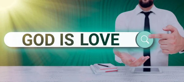 Writing displaying text God Is Love, Business showcase Believing in Jesus having faith religious thoughts Christianity Man Holding A Tablet Projecting A Camera Showing Creative Photography.