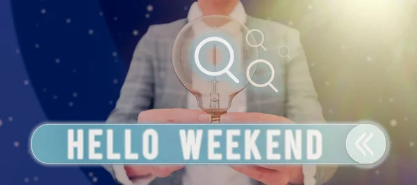 Inspiration Showing Sign Hello Weekend Business Showcase Getaway Adventure Friday — Fotografia de Stock