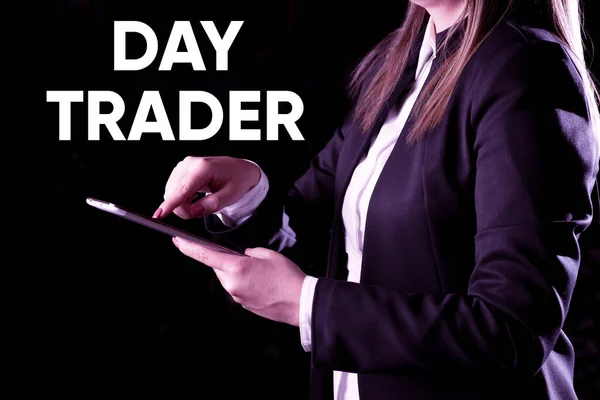 Text Sign Showing Day Trader Concept Meaning Person Buy Sell — Fotografia de Stock