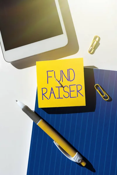 Sign Displaying Fund Raiser Business Overview Person Whose Job Task — ストック写真