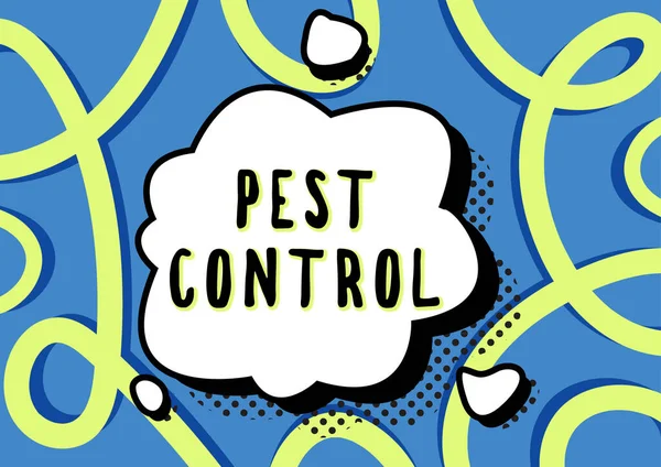 Text sign showing Pest Control, Business concept Killing destructive insects that attacks crops and livestock Comic Cloud Thought Bubble Surrounded With Doodles For Online Chatting.