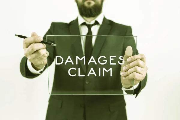 Hand Writing Sign Damages Claim Business Concept Demand Compensation Litigate — стоковое фото