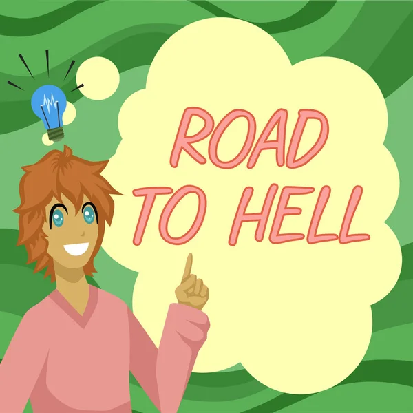 Handwriting Text Road Hell Word Extremely Dangerous Passageway Dark Unsafe — Foto Stock
