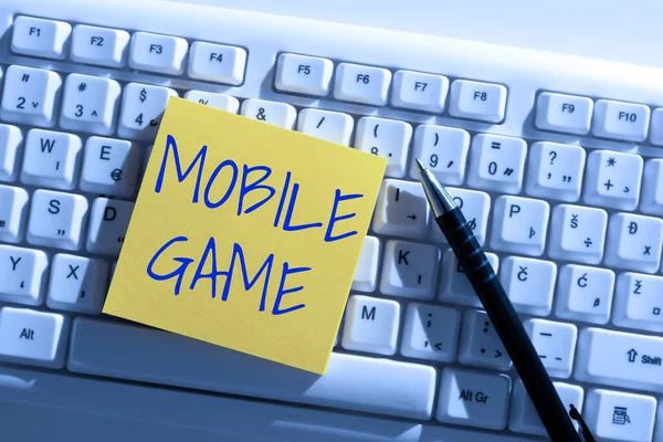 Writing Displaying Text Mobile Game Business Concept Entertaining Programs Made —  Fotos de Stock