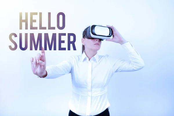 Text Sign Showing Hello Summer Business Idea Welcoming Warmest Season — Stok fotoğraf