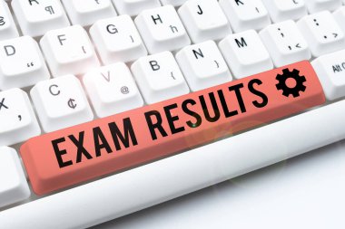 Text caption presenting Exam Results, Word for An outcome of a formal test that shows knowledge or ability -49015