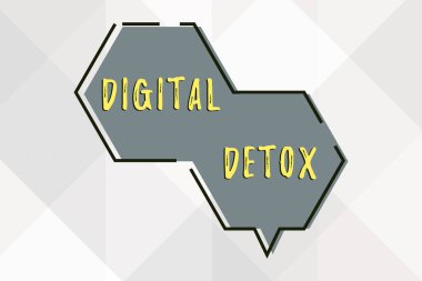 Writing displaying text Digital Detox, Word Written on Free of Electronic Devices Disconnect to Reconnect Unplugged Hexagon Speech Bubbles Presenting Strategies For Achieving Progress.