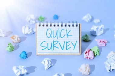 Conceptual display Quick Survey, Business approach Conduct fast check on condition value situation of something Important Message Presented On Notepad With Paperwraps All Aroud.