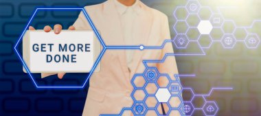 Text showing inspiration Get More Done, Business approach Checklist Organized Time Management Start Hardwork Act Woman Showing Cellphone With Copy Space In Digital Shape For Branding.