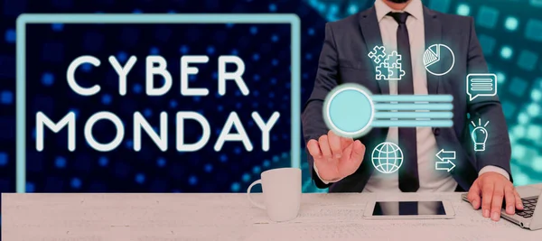 Hand Writing Sign Cyber Monday Word Marketing Term Monday Thanksgiving — Stockfoto