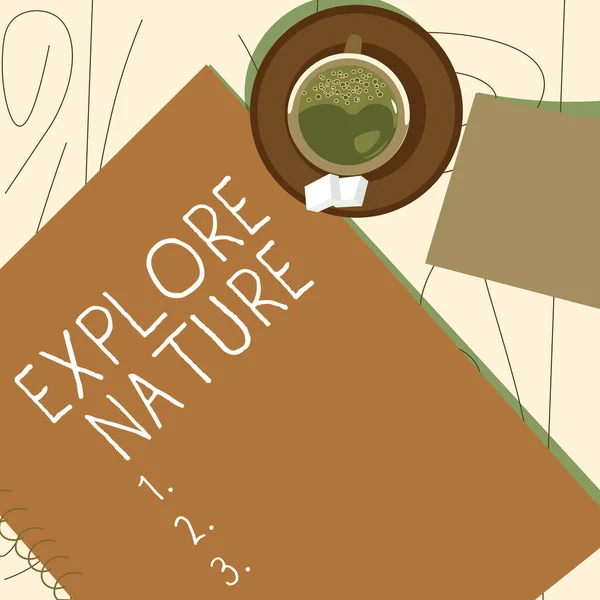 Text Showing Inspiration Explore Nature Business Approach Reserve Campsite Conservation — стоковое фото
