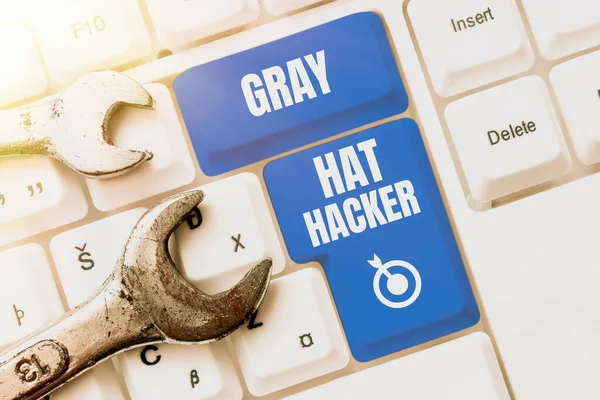 Hand Writing Sign Gray Hat Hacker Word Written Computer Security — 스톡 사진