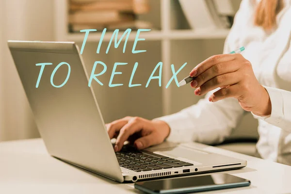 Writing Displaying Text Time Relax Business Idea Relaxation Moment Break — Stock Photo, Image