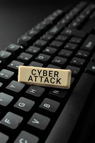 Text Caption Presenting Cyber Attack Business Overview Attempt Hackers Damage — Stock Fotó