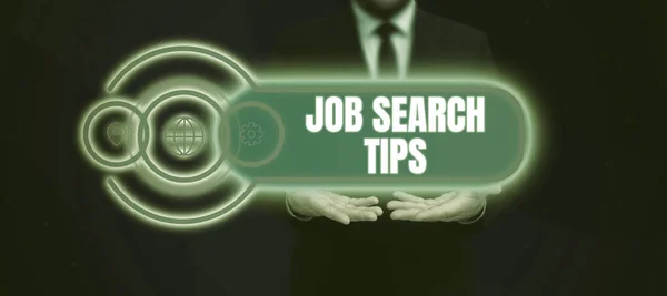 Conceptual Caption Job Search Tips Word Recommendations Make Good Resume — Stok fotoğraf