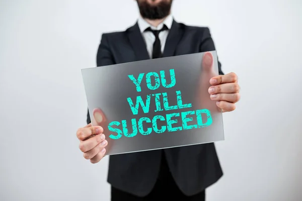Hand Writing Sign You Succeed Business Approach Inspiration Motivation Keep —  Fotos de Stock
