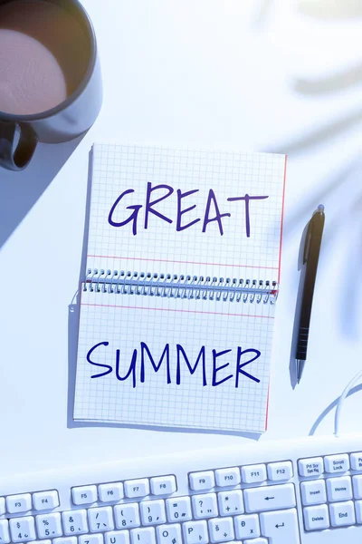 Hand Writing Sign Great Summer Word Having Fun Good Sunshine — Foto de Stock