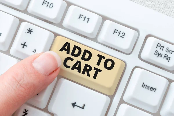 Writing Displaying Text Add Cart Word Online Purchasing Ecommerce Modern — ストック写真
