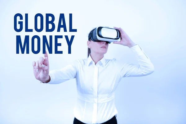 Hand Writing Sign Global Money Concept Meaning International Finance World — Fotografia de Stock