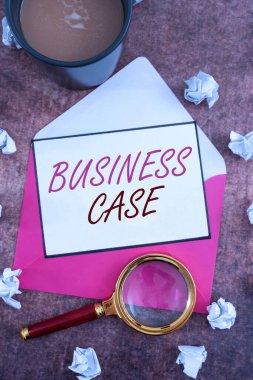 Conceptual display Business Case, Word Written on Proposition Undertaking Verbal Presentation New Task Letter With Envelope And Magnifying Glass Presenting Crucial Plans.