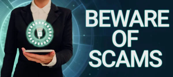 Inspiration Showing Sign Beware Scams Concept Meaning Stay Alert Avoid — Foto de Stock
