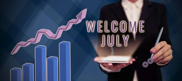 Text Sign Showing Welcome July Business Approach Calendar Seventh Month — Fotografia de Stock