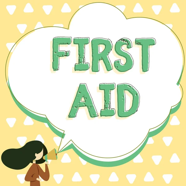 Text Sign Showing First Aid Word Practise Healing Small Cuts — 스톡 사진