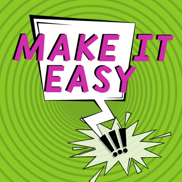 Hand writing sign Make It Easy, Business idea Smart approach Effortless Free from worries or difficulties Blank Thunderstorm Speech Bubble With Copy Space For Web Banner.