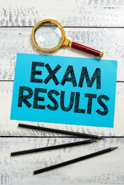 Text showing inspiration Exam Results, Business overview An outcome of a formal test that shows knowledge or ability Piece Of Paper With New Ideas With Magnifier And Pencils Around.