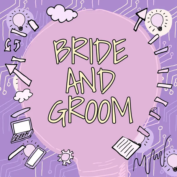 Hand Writing Sign Bride Groom Word Man Who Get Married — Zdjęcie stockowe