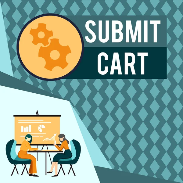 Conceptual Caption Submit Cart Business Idea Sending Shopping List Online — Zdjęcie stockowe