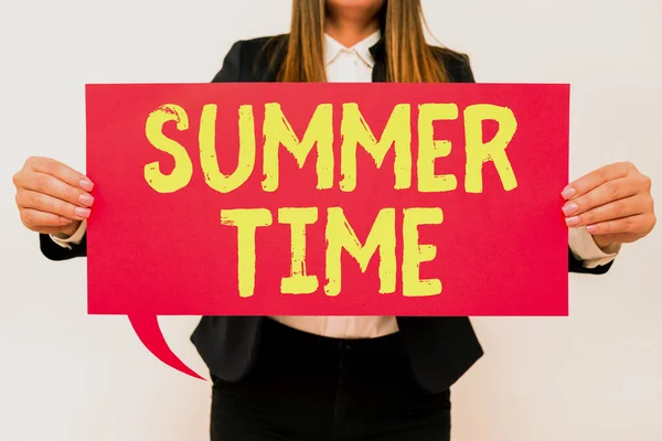 Text Sign Showing Summer Time Word Longer Daylight Tropical Season —  Fotos de Stock